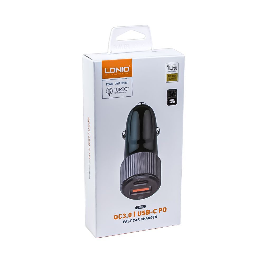 LDNIO C510Q USB-C 36W PD+QC3.0 Fast Car Charger - Black