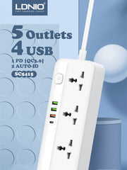 LDNIO SC5415 Multi Function Power Strip 5 Power Sockets +1PD 20W+1QC 18W+2 AUTO-ID Extension Board