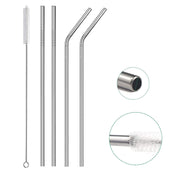 Straws Stainless Steel - Drinking Straw Reusable with Ultra Long 4 Metal Straws 8.5"(2 Straight, 2 Bend) and 1 Cleaning Brush - Eco Friendly Drinking Straws