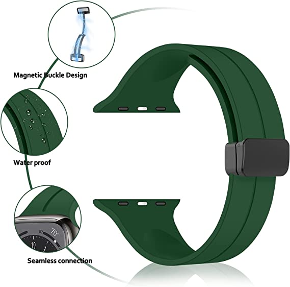 Magnetic D-buckle silicone strap compatible with Apple Watch