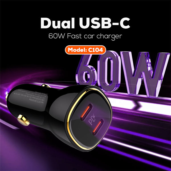 LDNIO C104 60W Dual PD Car Charger - main product shot
