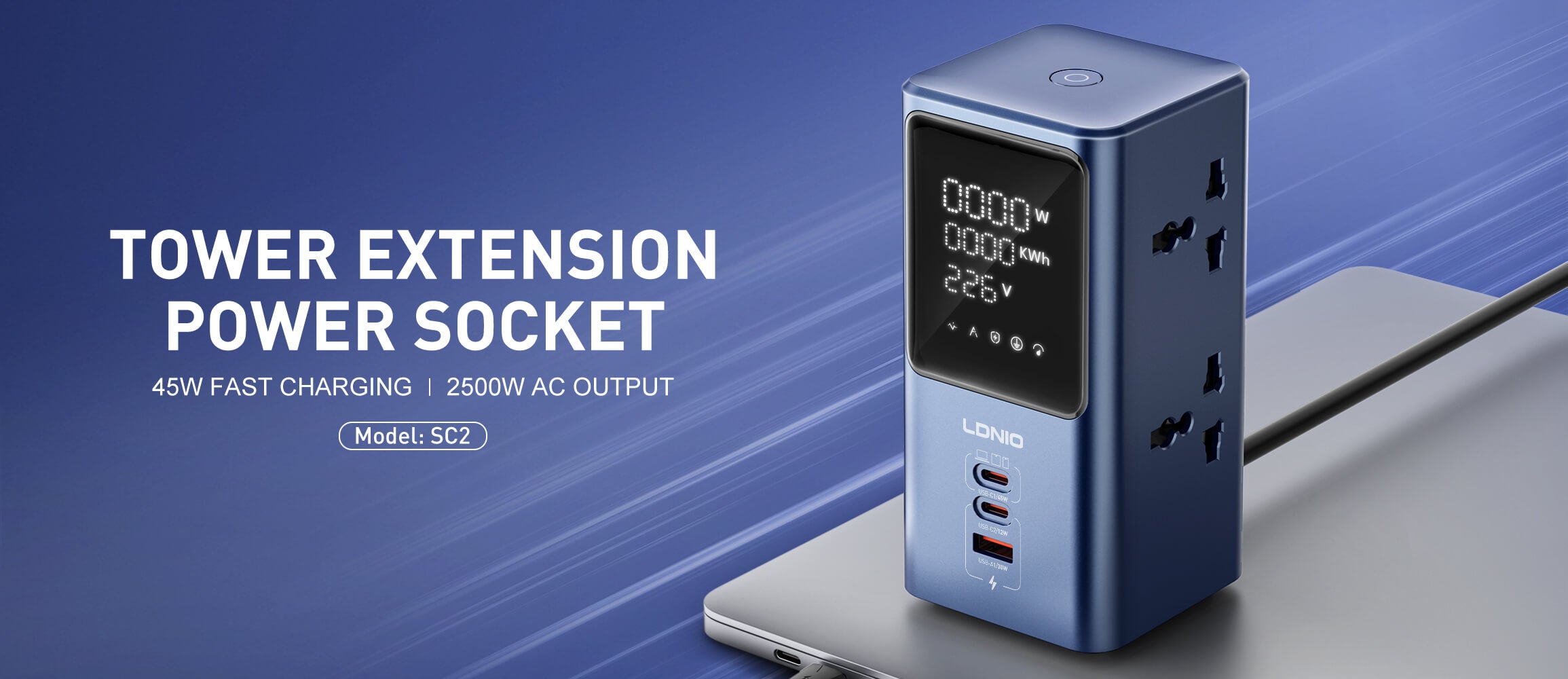 LDNIO SC2 45W PD Power Strip with LED Display