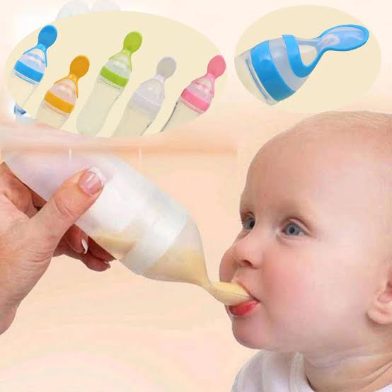 Baby Silicon Spoon Feeder With Bottle, Spoon Squeeze Bottle Feeder Baby Feeding Cereal Rice With Dispensing Feeder Food Dispensing Spoon Toddler Food Rice Milk Feeder