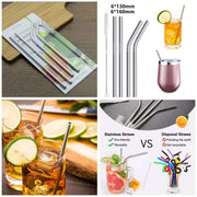 Straws Stainless Steel - Drinking Straw Reusable with Ultra Long 4 Metal Straws 8.5"(2 Straight, 2 Bend) and 1 Cleaning Brush - Eco Friendly Drinking Straws