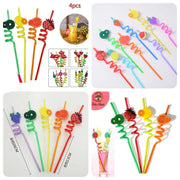 Reusable Straws for Kids, Fruit / Cartoon Shape Spiral Drinking Straw (Assorted) - Pack of 4