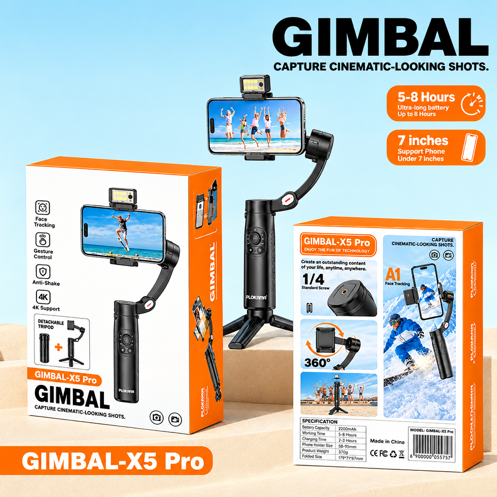PLOKAMA Gimbal-X5 Pro 3-axis phone gimbal stabilizer