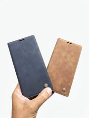 Basenos Premium Leather Book Cover with Card & Cash Pockets – Samsung Galaxy A & Note Series
