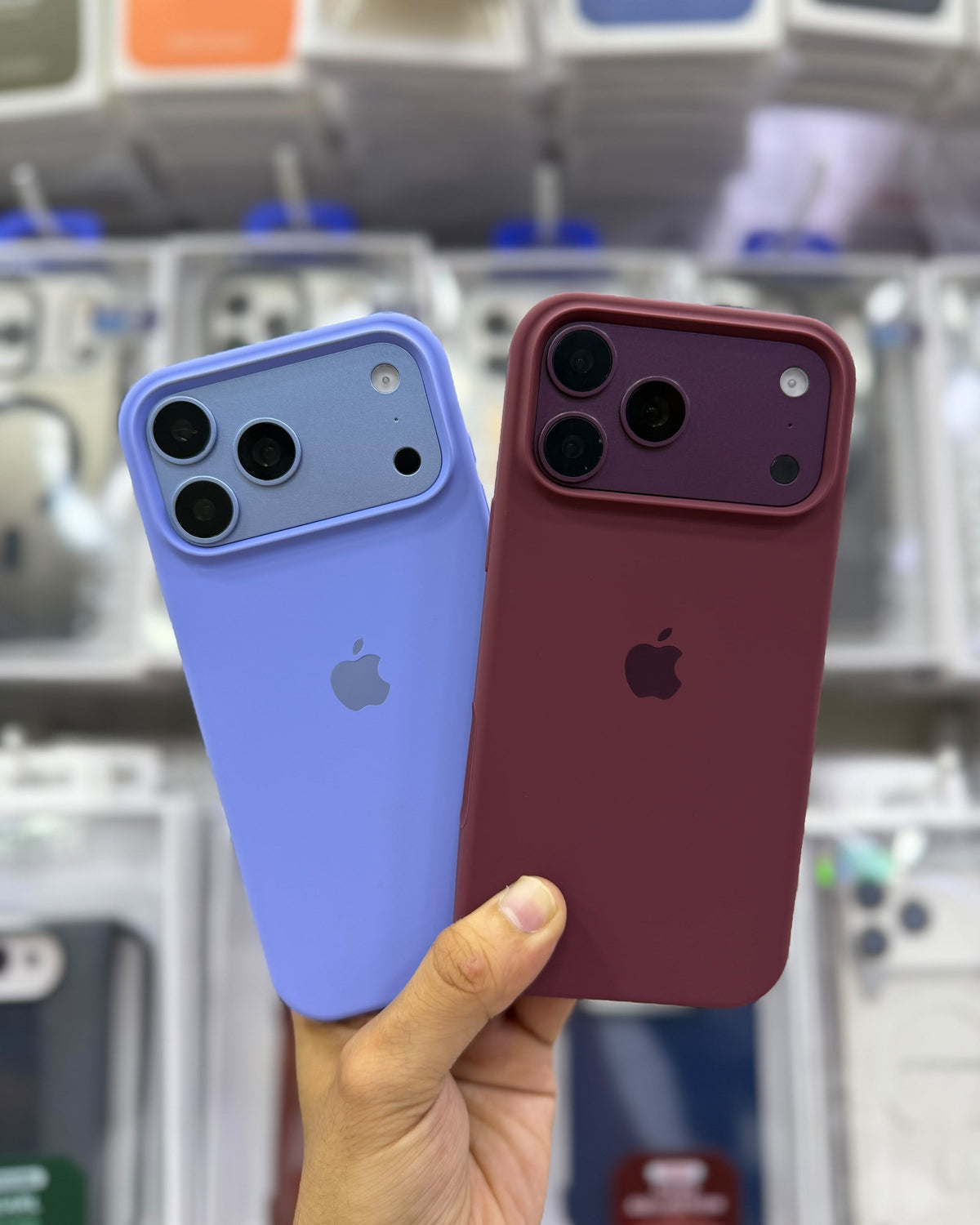 iPhone 18 Pro Max burgundy silicone case with embossed logo