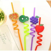 Reusable Straws for Kids, Fruit / Cartoon Shape Spiral Drinking Straw (Assorted) - Pack of 4