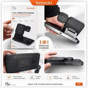 Toocki S17 3-in-1 Foldable Desktop 15W Wireless Charger – Phone, Watch & Earbuds