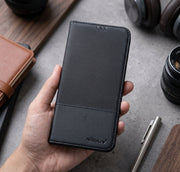 Nillkin Leather Book Case with Card Slot – iPhone & Samsung - Black