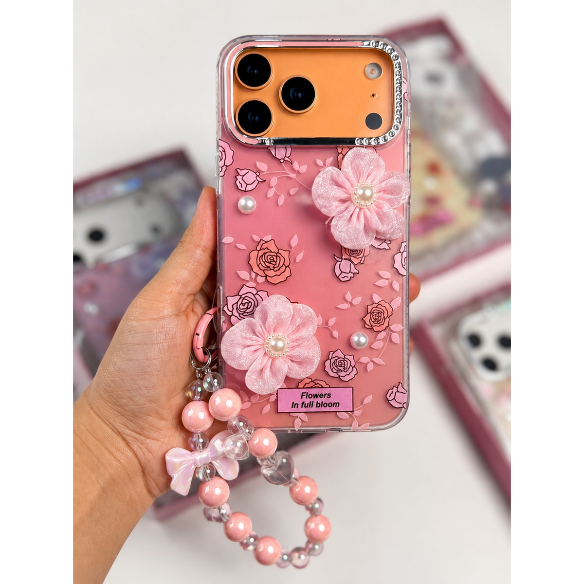 Caseit Bloom Pearl Floral Case with Beaded Charm for iPhone