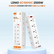 LDNIO SC10610c 30W 6-Port Charger Power Strip With 10*Outlets/5 *USB / 1 * PD USB-C Wall Charger Adapter Fast - image 3