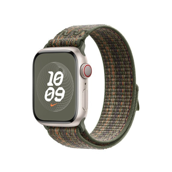 42mm-44mm-45mm-49mm Nylon Nike Sport Loop Straps For Smart Watch Series 9/Ultra/Ultra 2 - Sequoia/Orange
