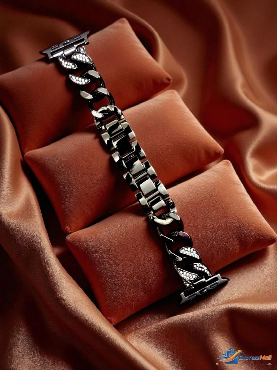 Elegant Ladies Metal Chain Strap with Sparkling Stones for Apple Watch 42/44/45/46/49mm Ultra & Ultra 2