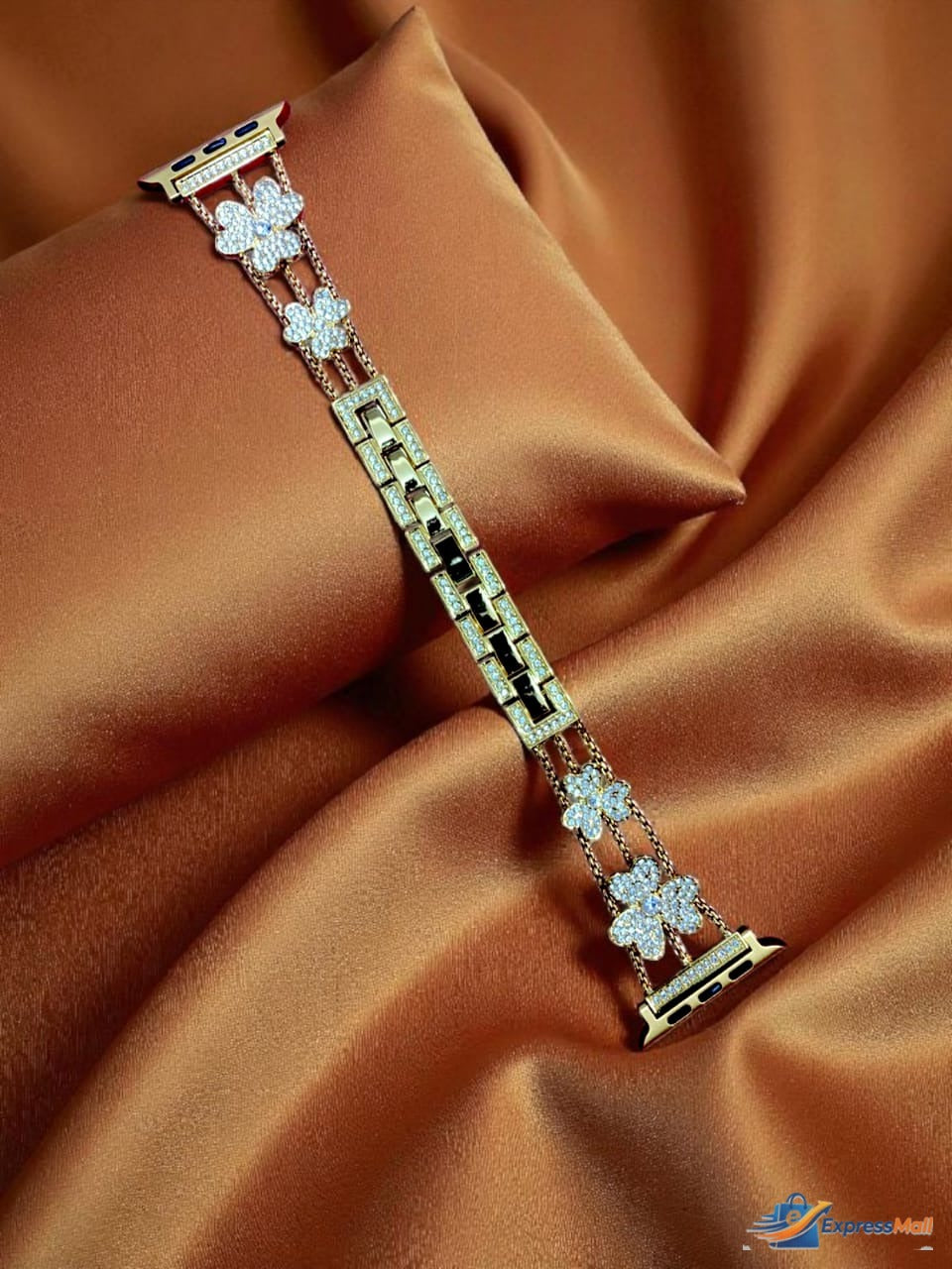 Elegant Ladies Metal Chain Strap with Sparkling Stones for Apple Watch 42/44/45/46/49mm Ultra & Ultra 2
