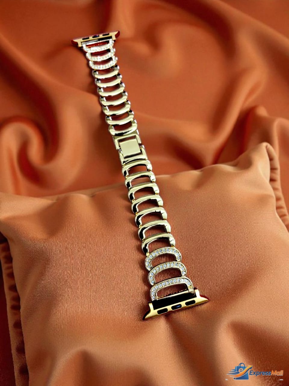 Elegant Ladies Metal Chain Strap with Sparkling Stones for Apple Watch 42/44/45/46/49mm Ultra & Ultra 2