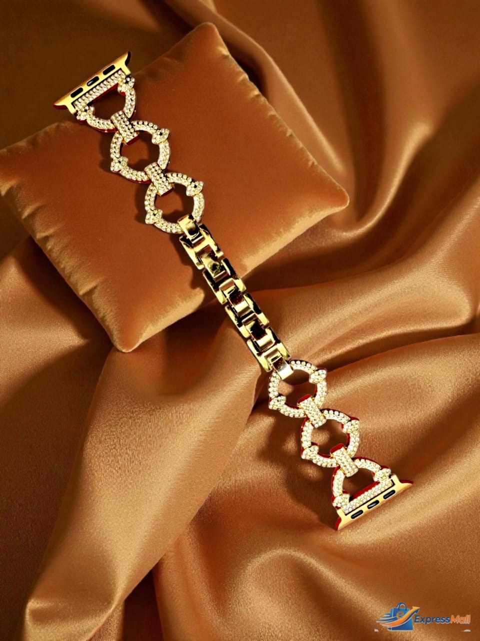 Elegant Ladies Metal Chain Strap with Sparkling Stones for Apple Watch 42/44/45/46/49mm Ultra & Ultra 2 - Gold